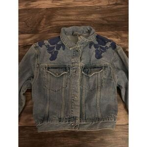 Free People Flower Patch Rare Retail‎ $350 Denim Womens Jacket Size Small 209